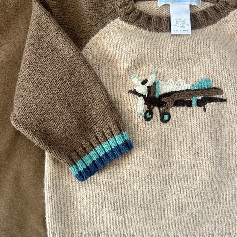 ✈️ Janie and Jack 6-12M Airplane Knit Sweater - Picture 4 of 5